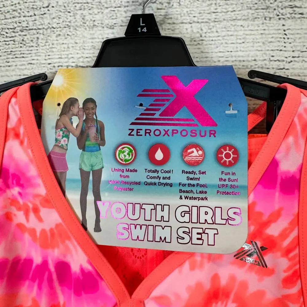 Zeroxposur Girl's Orange & Pink 3 Piece Swimwear Set Size Large (14)